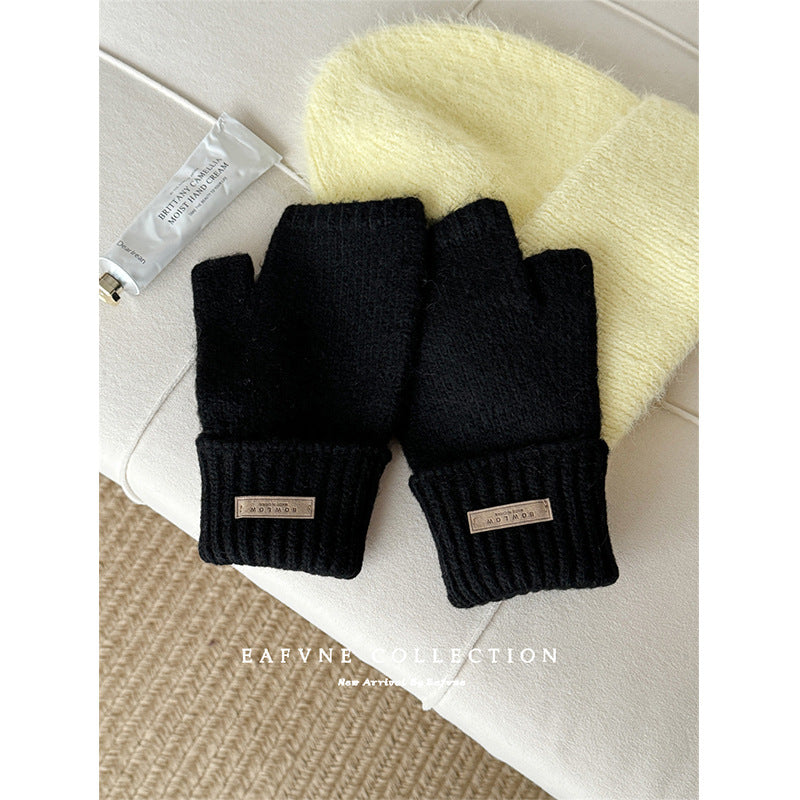 Women's Color Knitted Half Finger Knitting Touch Gloves