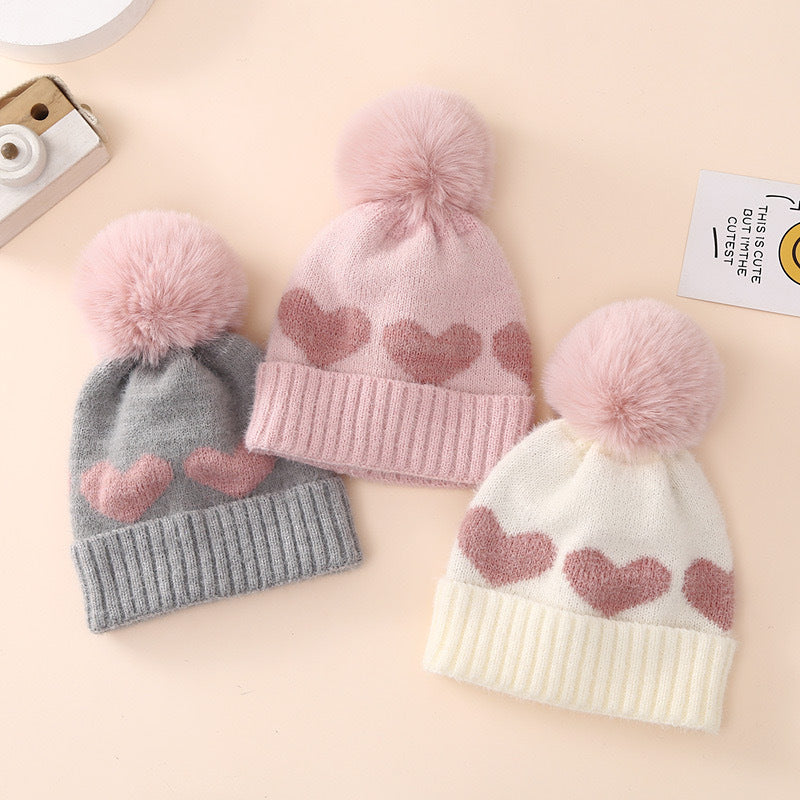 Hat Thickened Jacquard Love Knitted Months Kids' Headwear