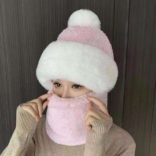 Women's Plush Thickened Cold Protection Hat Integrated Earflaps Hats & Caps