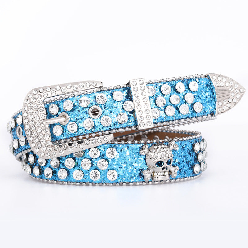 Women's Three-piece Rhinestone Inlaid Decorative Skull Personality Diamond Belts