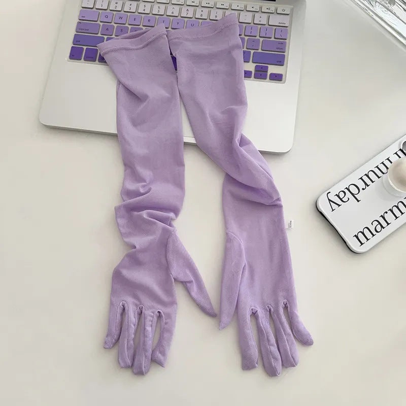 Women's Elegant Long Black Silk Summer Riding Gloves