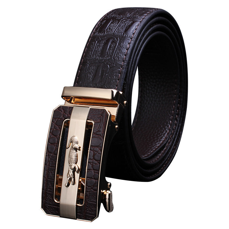 Men's Pattern Cowhide Leather Comfort Click Waist Belts