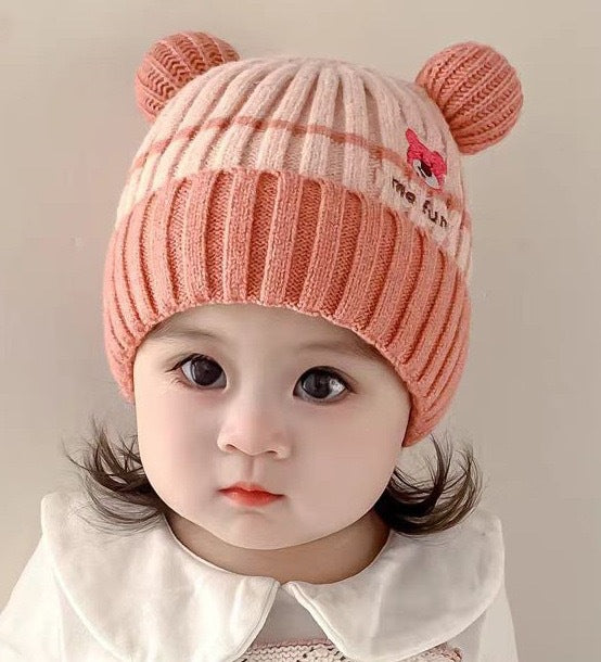 Winter Cute Cartoon Double Ball Woolen Boys Kids' Headwear