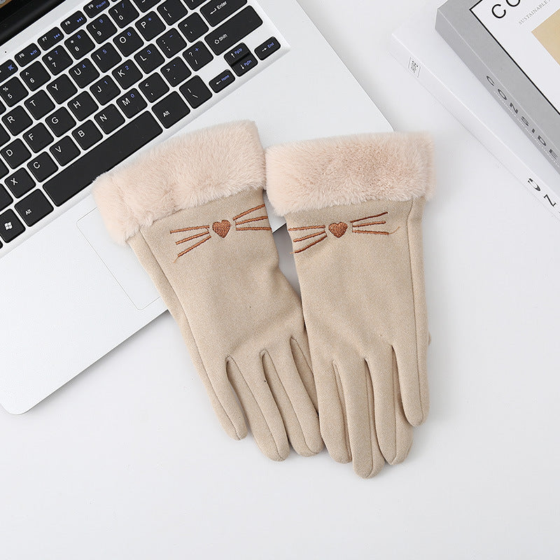 Women's Fashionable Warm Cute Fleece-lined Touch Screen Gloves