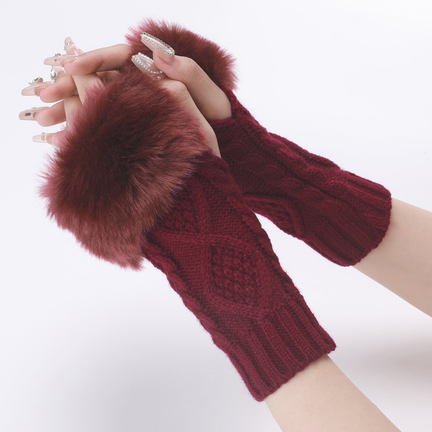 Women's Woolen Oversleeve Knitted Warm Open Finger Gloves