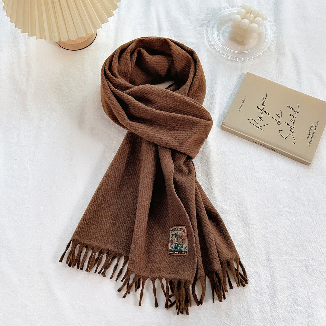 Women's Narrow Style Woolen Yarn Plain Solid Color Scarfs