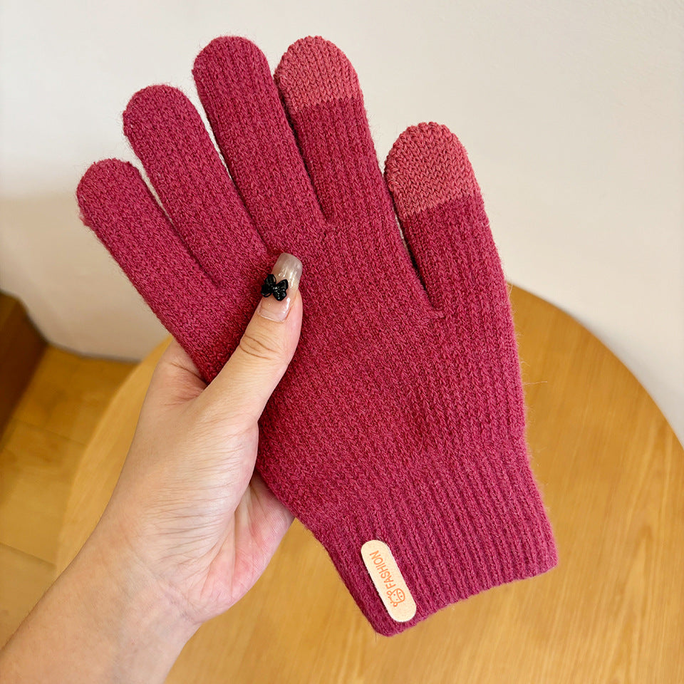 Women's Knitted Knitting Wool Winter Cold Protection Thickening Fleece-lined Candy Gloves