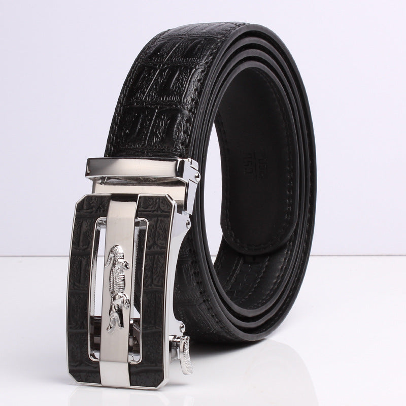 Men's Pattern Cowhide Leather Comfort Click Waist Belts