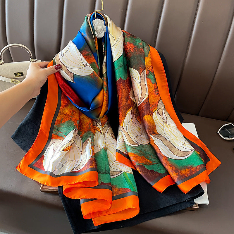 Women's Silk Outer Wear Artificial Fashion Flower Scarfs