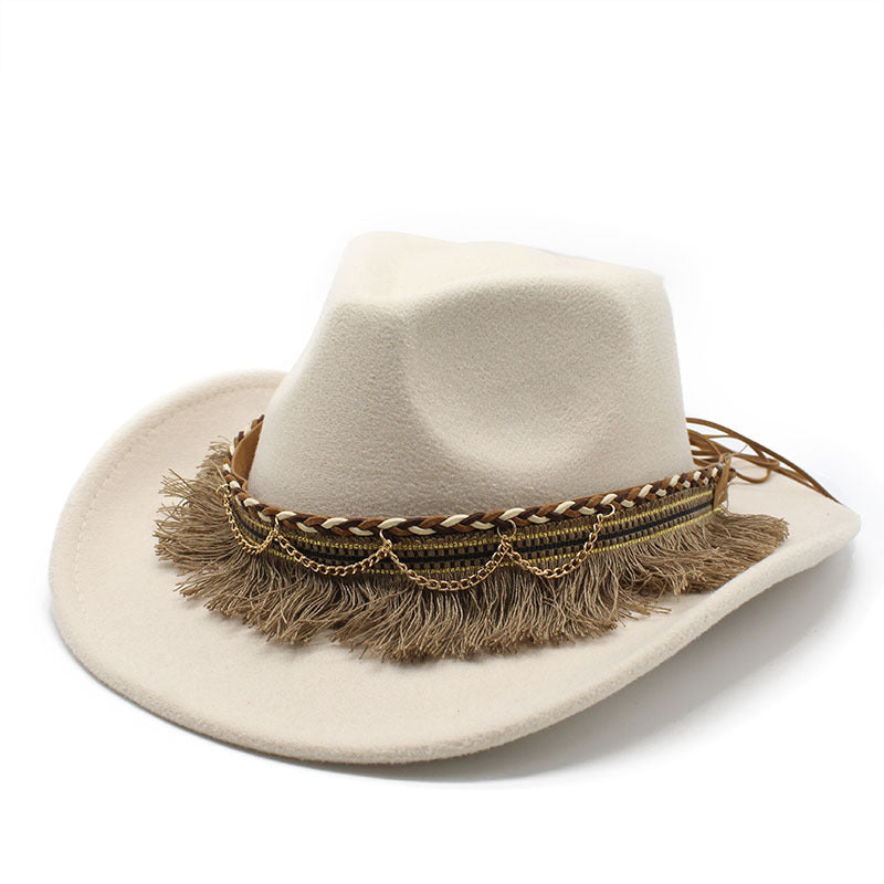 Women's & Men's Style Tassel Felt Jazz Flat Brim Hats & Caps