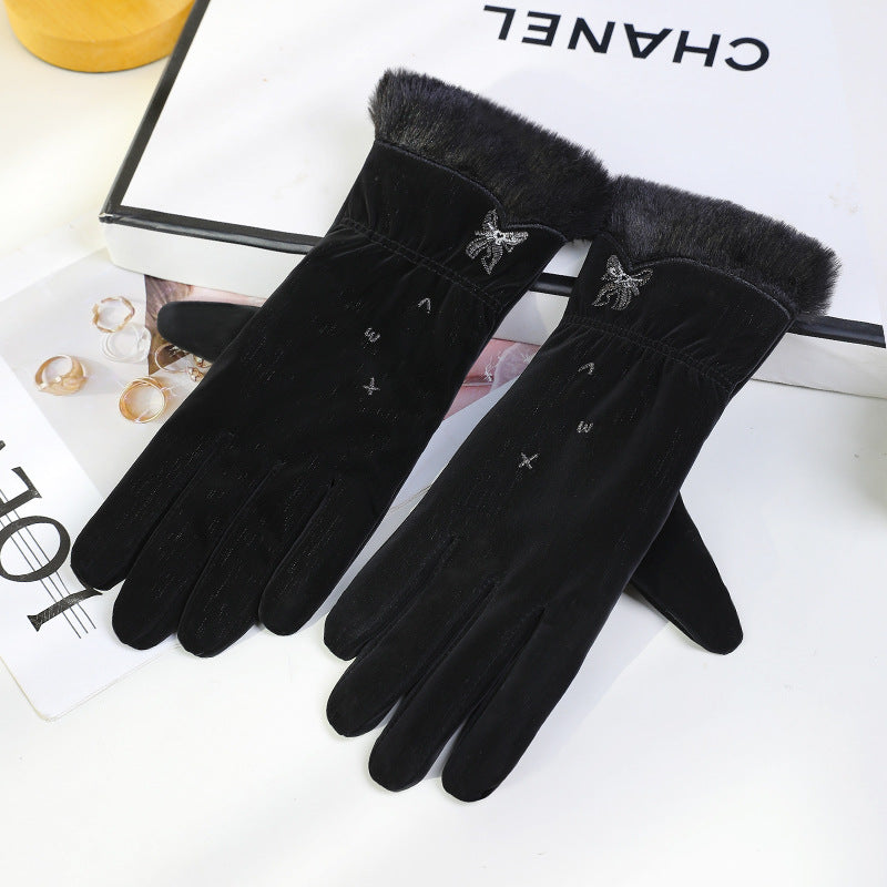 Women's Lined Padded Warm Keeping Cute Windproof Korean Gloves