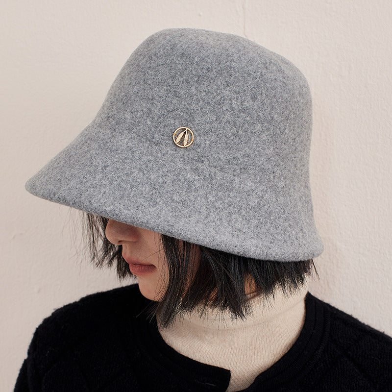 Women's Back Wool Bucket Hat Simple Winter Hats & Caps