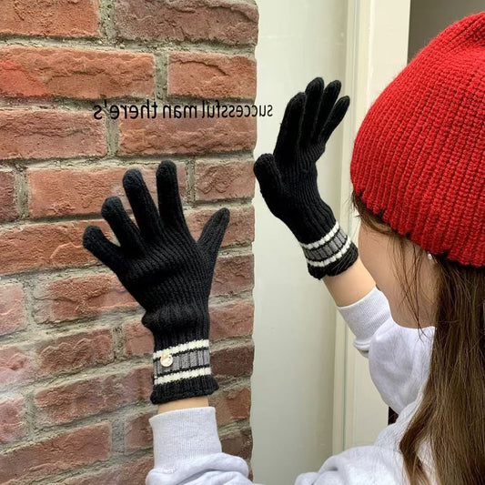 Women's Knitted Knitting Wool Touch Screen Finger Windproof Gloves