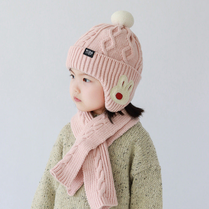 Children's Two-piece Set Cute Bear Boy Winter Warm Cotton Kids' Headwear