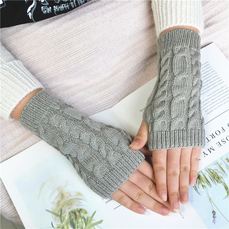 Women's Wool Half Finger Twist Knitted Warm Couple Gloves