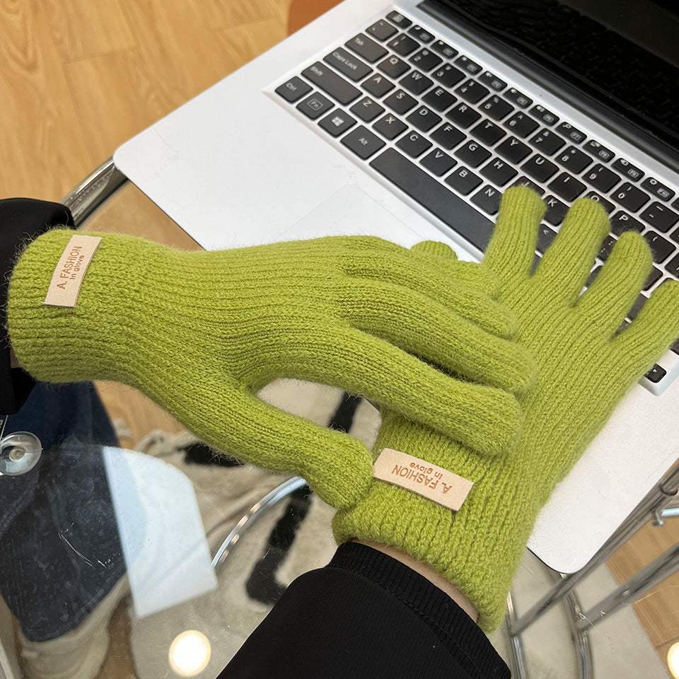 Women's Knitted Knitting Wool Winter Cold Protection Thickening Fleece-lined Candy Gloves