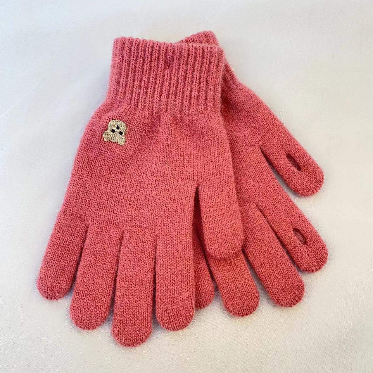 Screen Cute Solid Color Embroidery Split Finger Hole Leakage Gloves