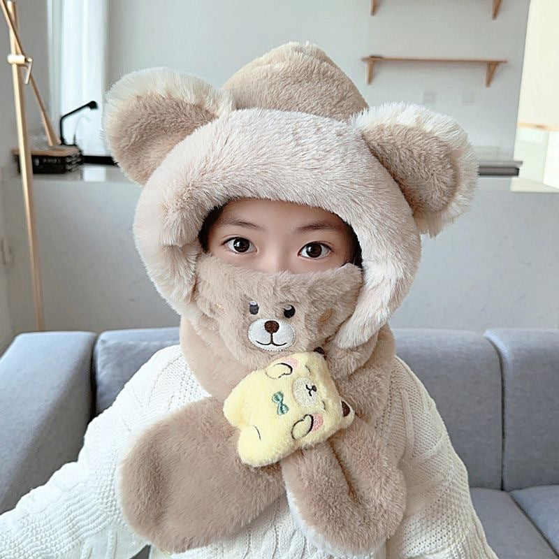 Children's Style Hat Mask One-piece Fleece-lined Earmuffs Warm Keeping Kids' Headwear