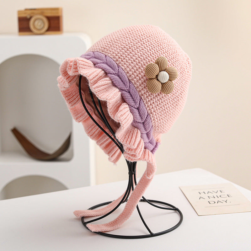 Hat Lace Earmuffs Knitted Woolen Warm Kids' Headwear