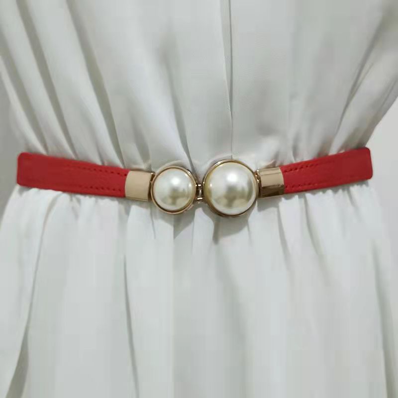 Women's Small Thin Decorative Dress Shirt Fashionable Elegant Pearl Pair Belts