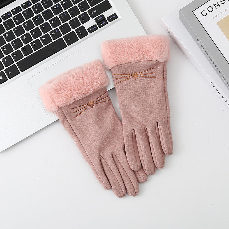 Women's Fashionable Warm Cute Fleece-lined Touch Screen Gloves