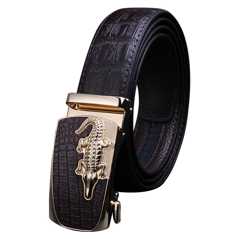 Men's Pattern Cowhide Leather Comfort Click Waist Belts