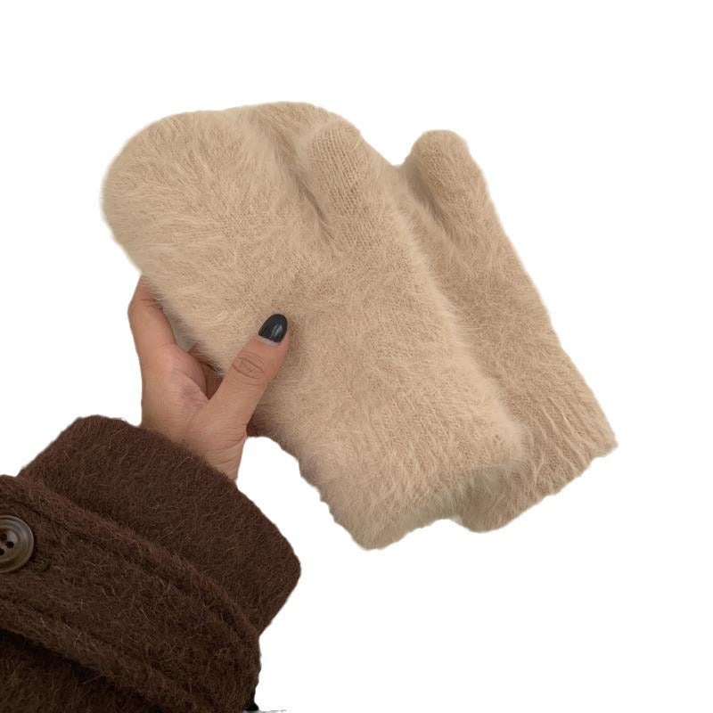 Women's Winter Cute Warm Good-looking Cycling Artificial Mink Hair Korean Gloves