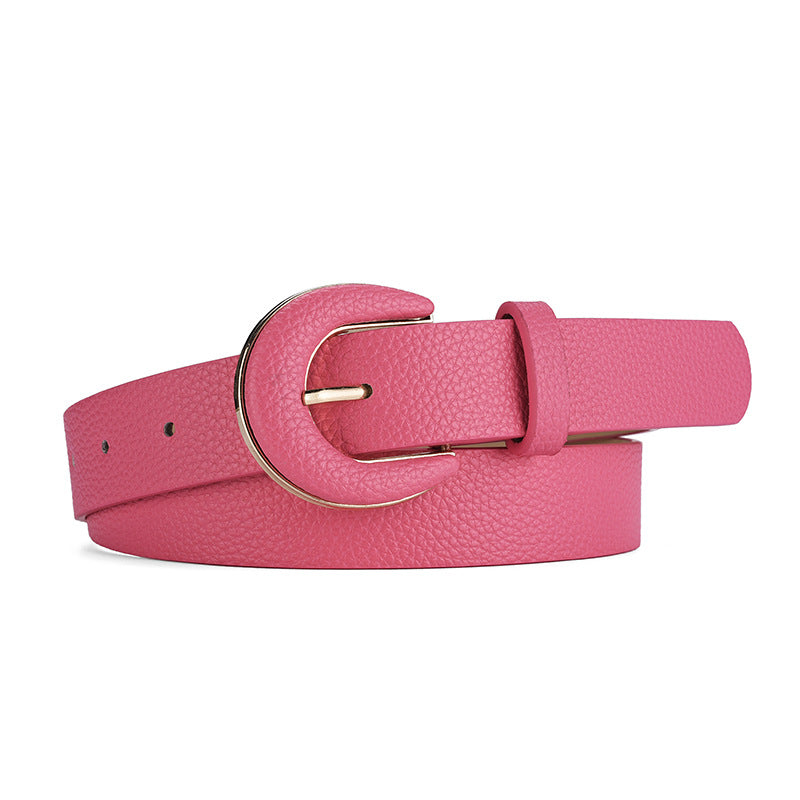 Women's Bag Buckle Lychee Pattern Simple Decorative Jeans Belts