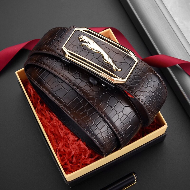 Men's Inner Wear Automatic Buckle Crocodile Pattern Cowhide Simple Belts