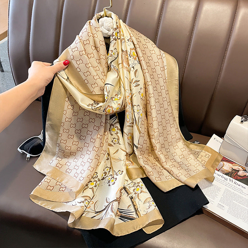 Women's Silk Outer Wear Artificial Fashion Flower Scarfs