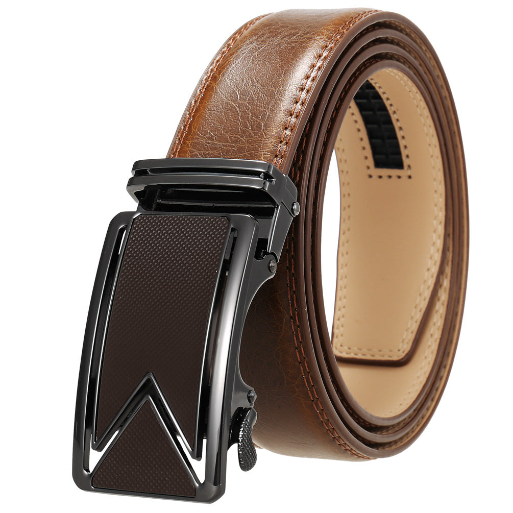 Men's Leather Cowhide Automatic Buckle Pants Korean Belts