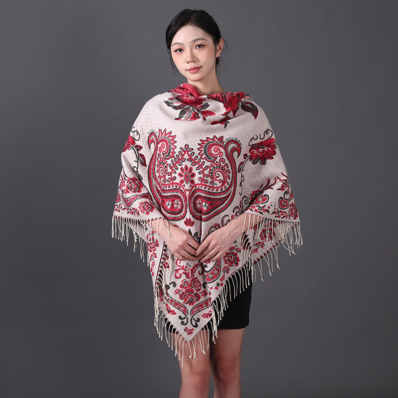 Women's Style Cashew Jacquard Talma Thickened Large Scarfs