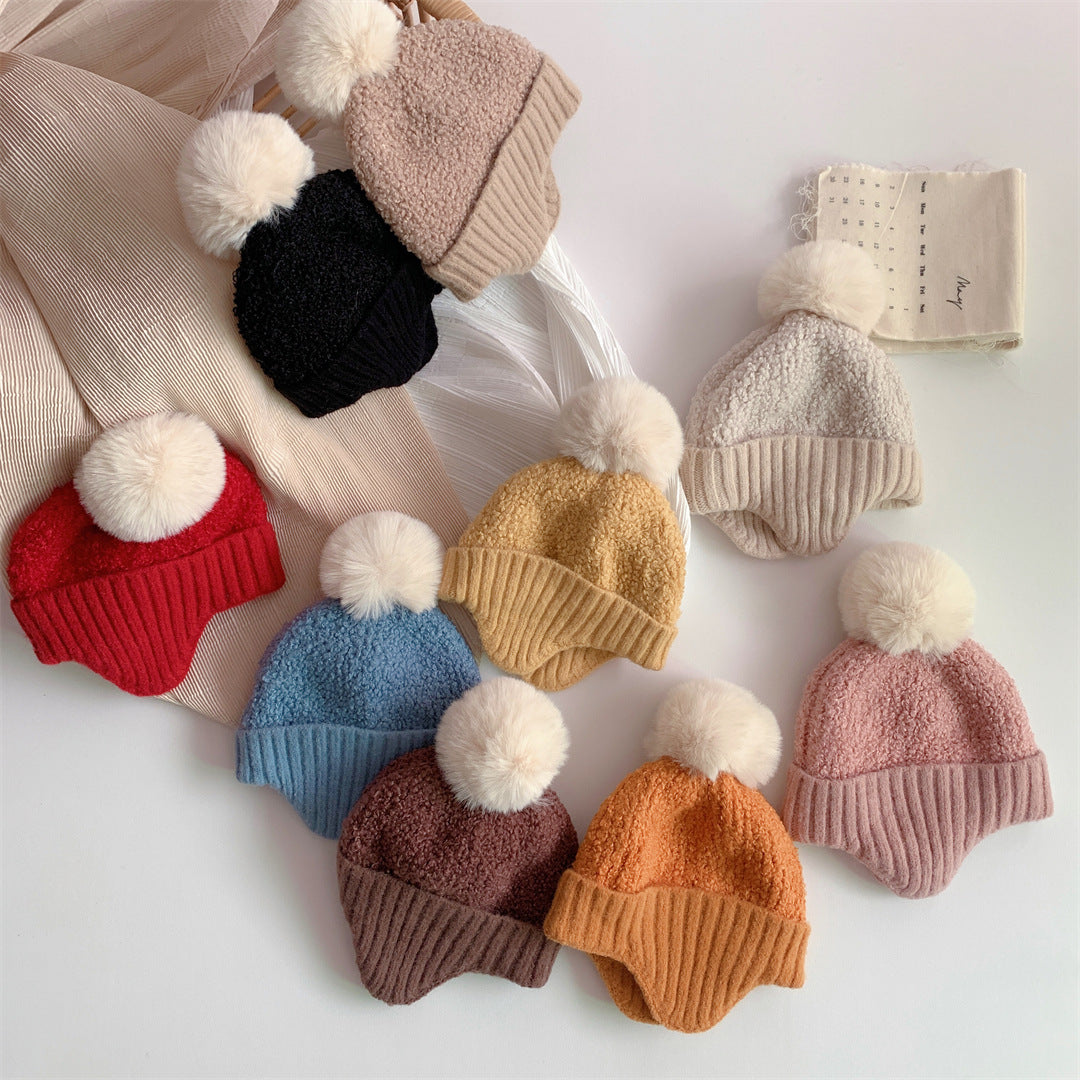 Children's Warm Earflaps Cute Fur Ball Knitted Kids' Headwear