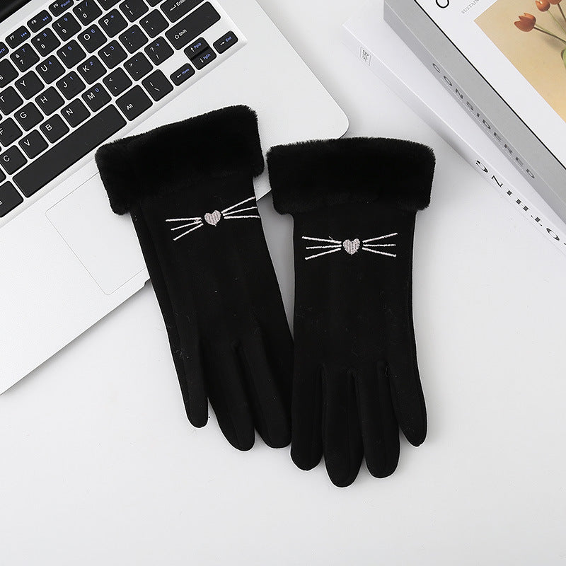 Women's Fashionable Warm Cute Fleece-lined Touch Screen Gloves