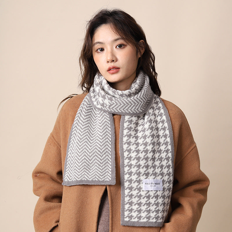 Women's Winter Knitted Thermal Plaid Versatile High-grade Scarfs