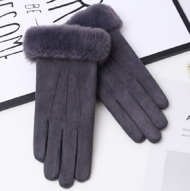 Women's Winter Suede Fleece-lined Cycling Electric Car Battery Gloves