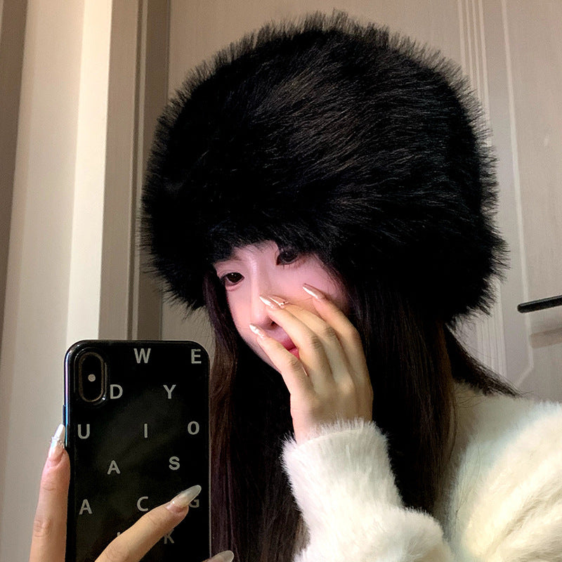 Women's Fur Plush Bonnet Winter Fleece-lined Padded Beanie Ear Hats & Caps