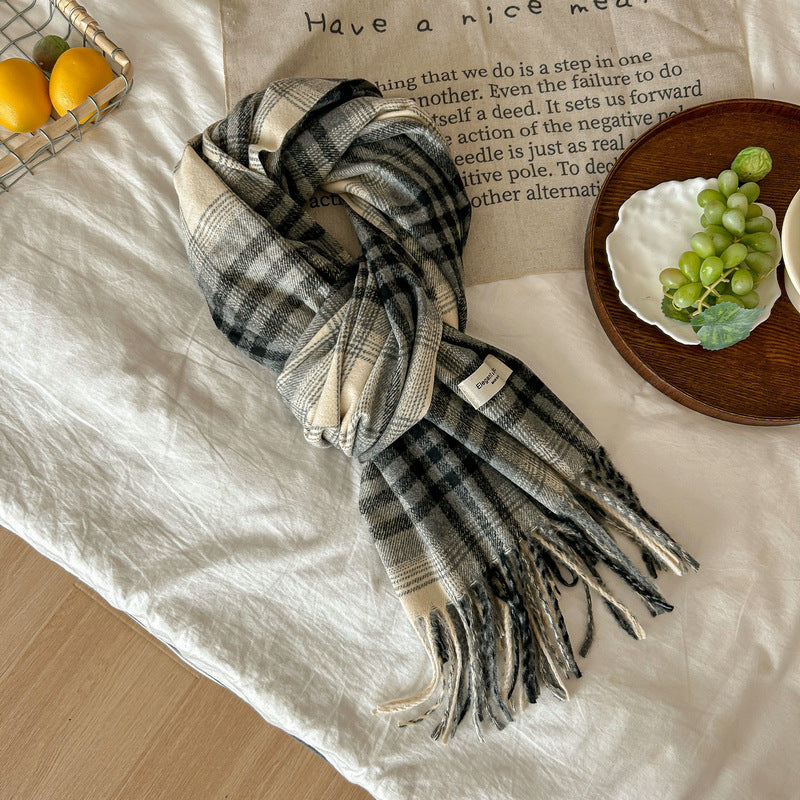 Soft Glutinous Plaid Tassel Female Korean Versatile Widen Thicken Scarfs