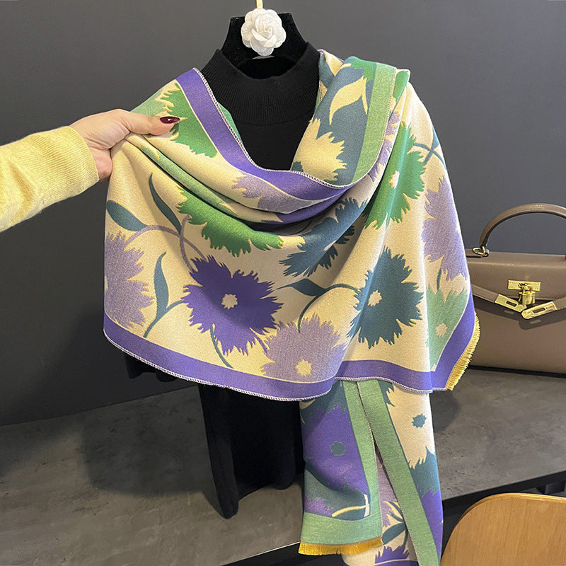 Women's High-grade Sunflower Pattern Artificial Cashmere Warm Scarfs