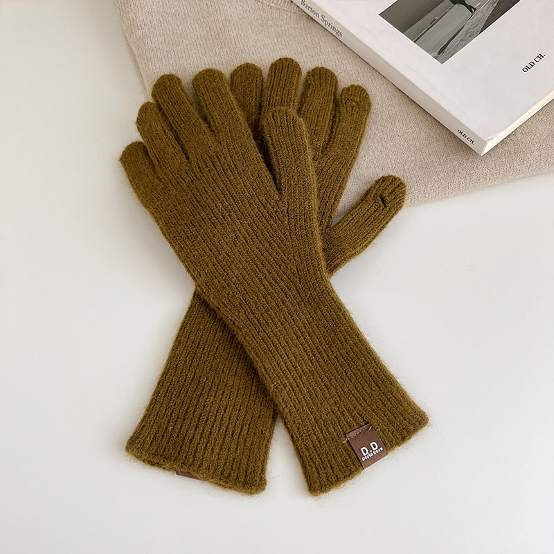 Women's Solid Color Long Thickened Warm Finger Gloves