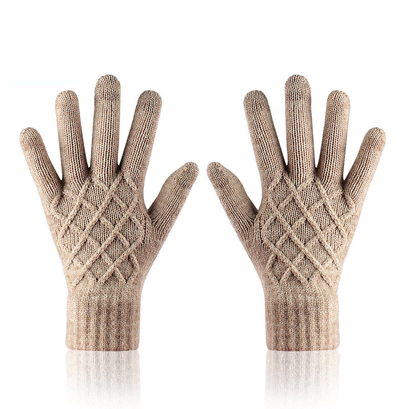 Women's Knitted Solid Color Pineapple Flower Single-layer Gloves