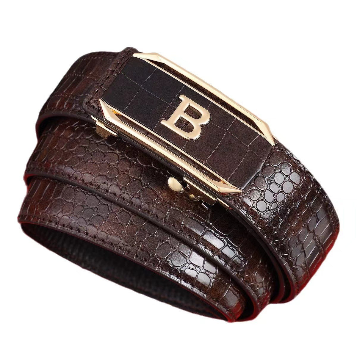 Men's Inner Wear Automatic Buckle Crocodile Pattern Cowhide Simple Belts