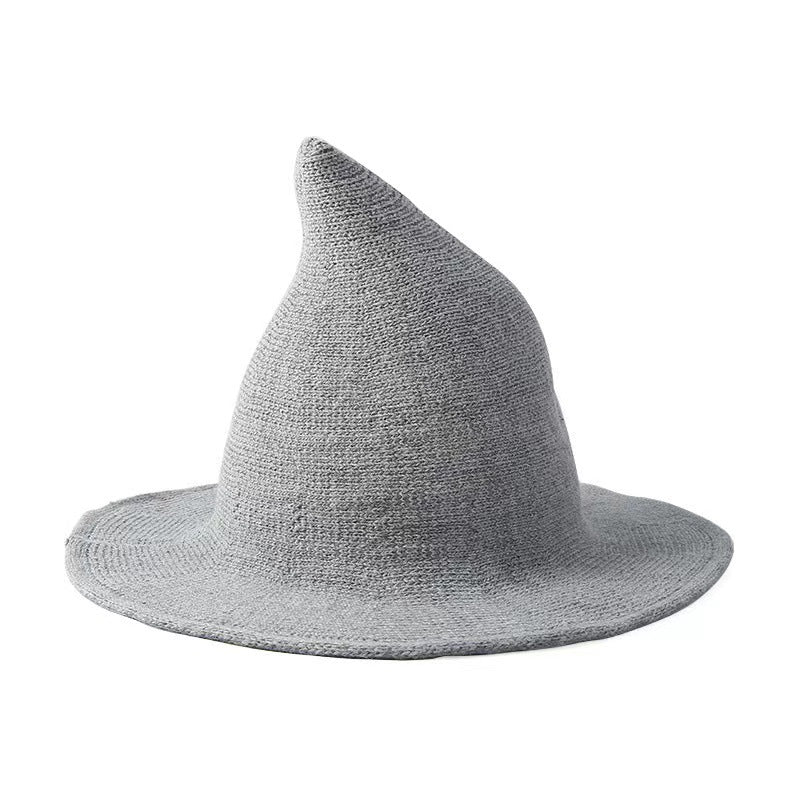 Wool Wizard's Hat Halloween Witch Peaked Big Brim Knitted Hats & Caps