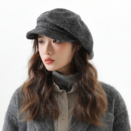 Women's Pure Color Octagonal Style Warm Small Hats & Caps