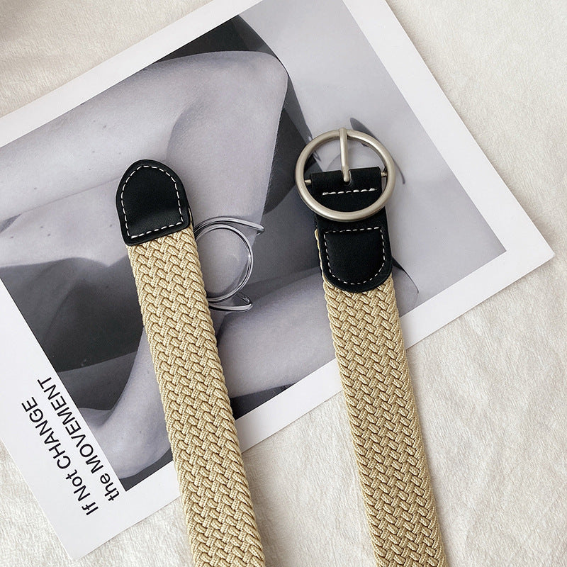 Women's & Men's Woven Elastic Pant Korean Casual Pin Belts