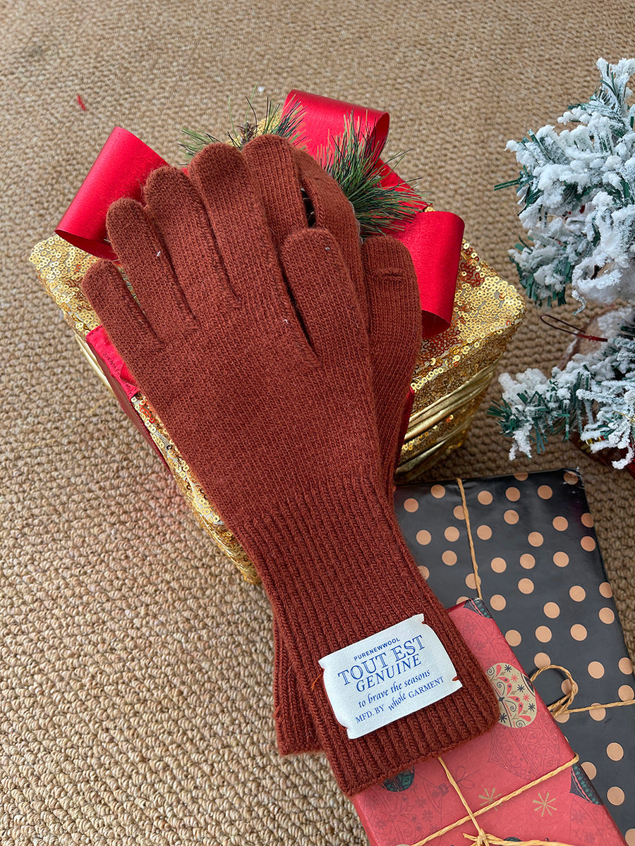 Women's Winter Wool Solid Color Knitted Cloth Gloves