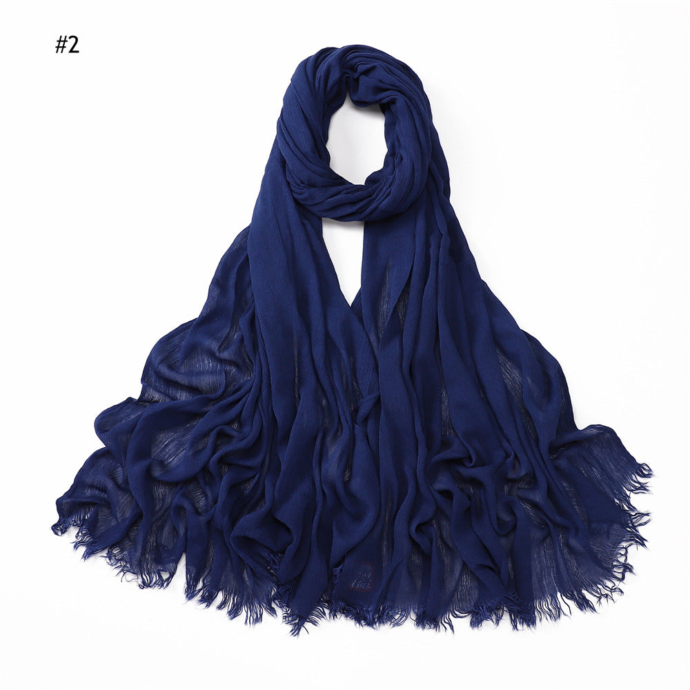 Women's Pleated Solid Color Rayon Split Breathable Scarfs