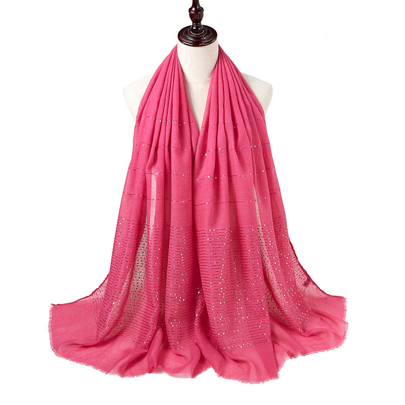 Cotton Linen Tassel Sequined Veil Malay Scarfs