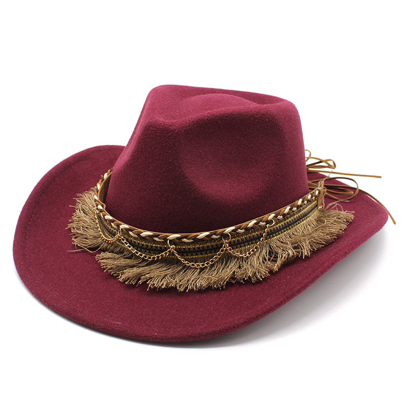 Women's & Men's Style Tassel Felt Jazz Flat Brim Hats & Caps