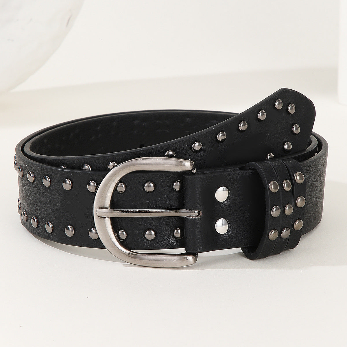 Style Hip Hop Female Wide Punk Rivets Black Belts